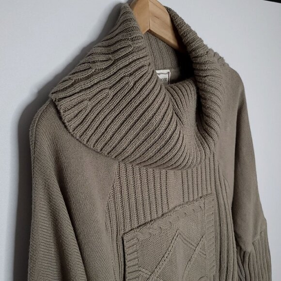 Pink Rose Crop Neutral Taupe Knit Pullover Cowl Neck Kangaroo Pockets size small - Picture 4 of 15